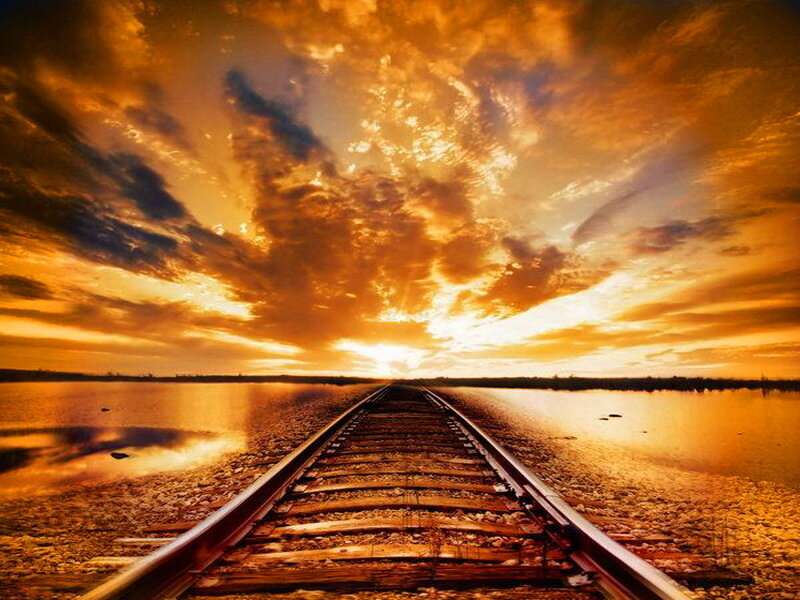 Train Tracks at Sunset — Orange
