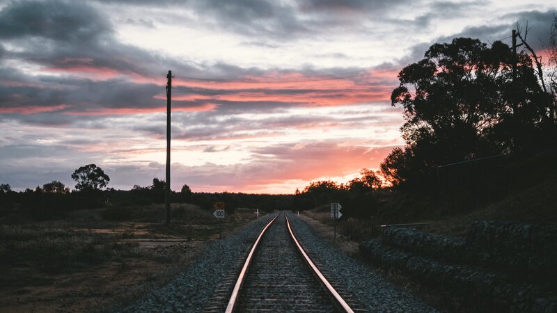 Train Tracks at Sunset — Pink