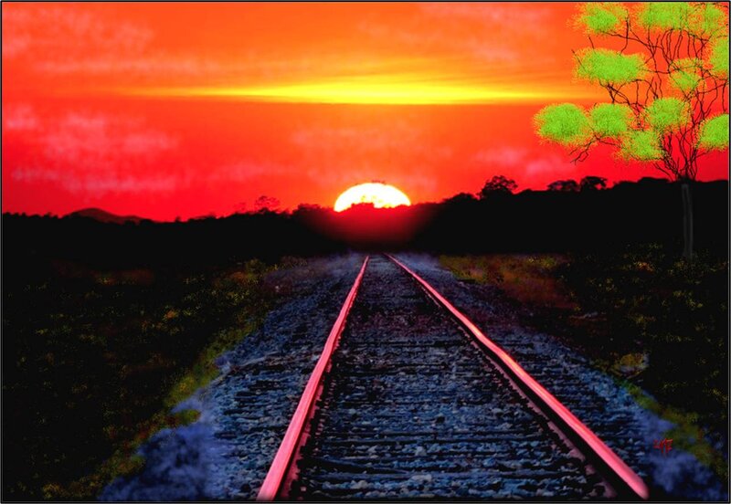 Train Tracks at Sunset — Red