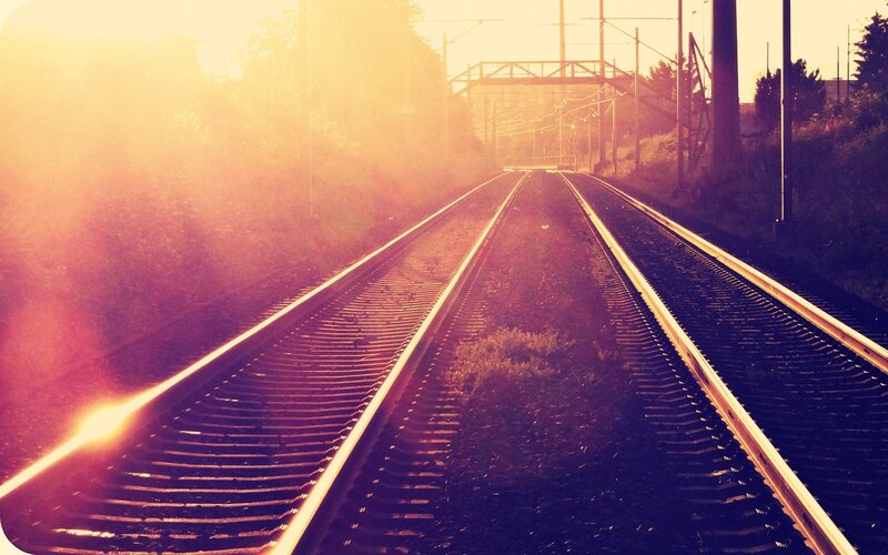 Train Tracks at Sunset — Yellow
