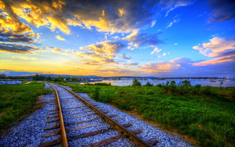 Train Tracks by Water — Blue