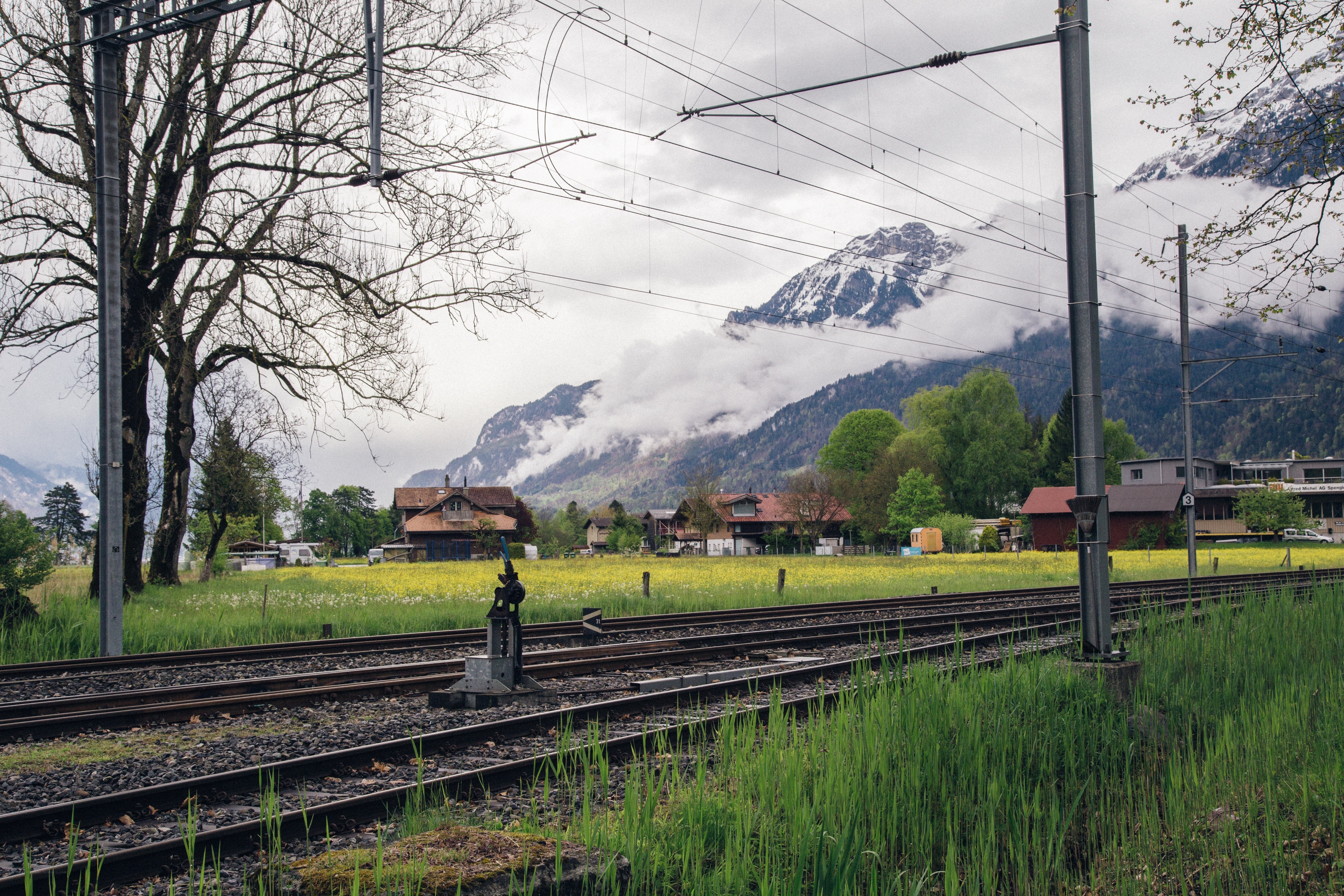 Train tracks in a mountain valley