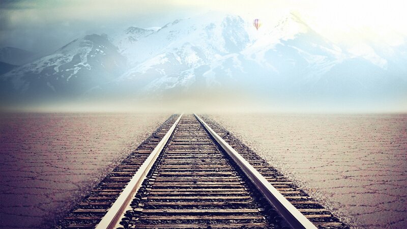 Train Tracks in Desert — Brown, Serene