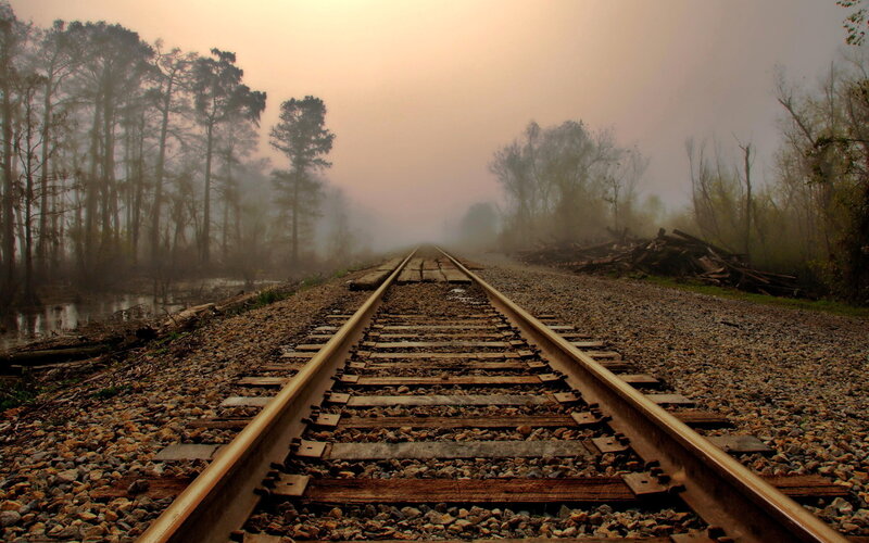 Train Tracks in Fog — Brown