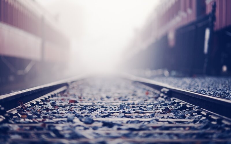 Train Tracks in Fog — Gray, Misty, Photograph