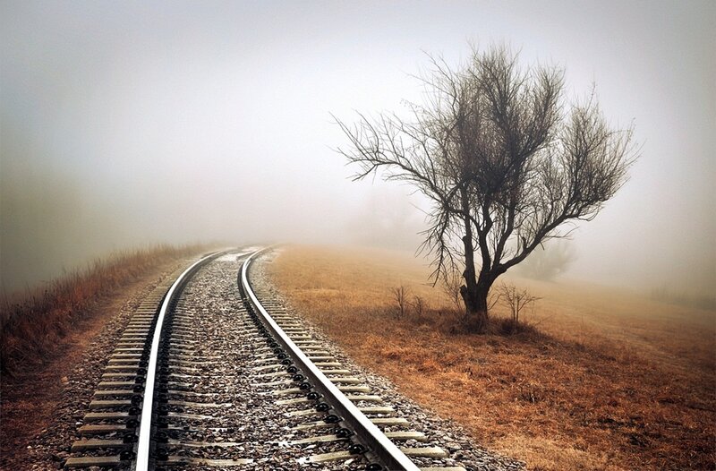 Train Tracks in Fog — Gray
