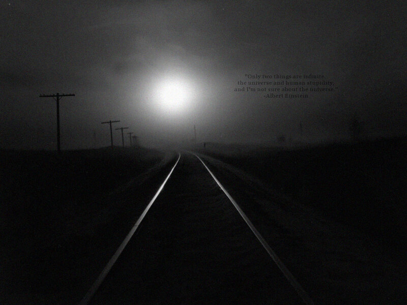 Train tracks in fog