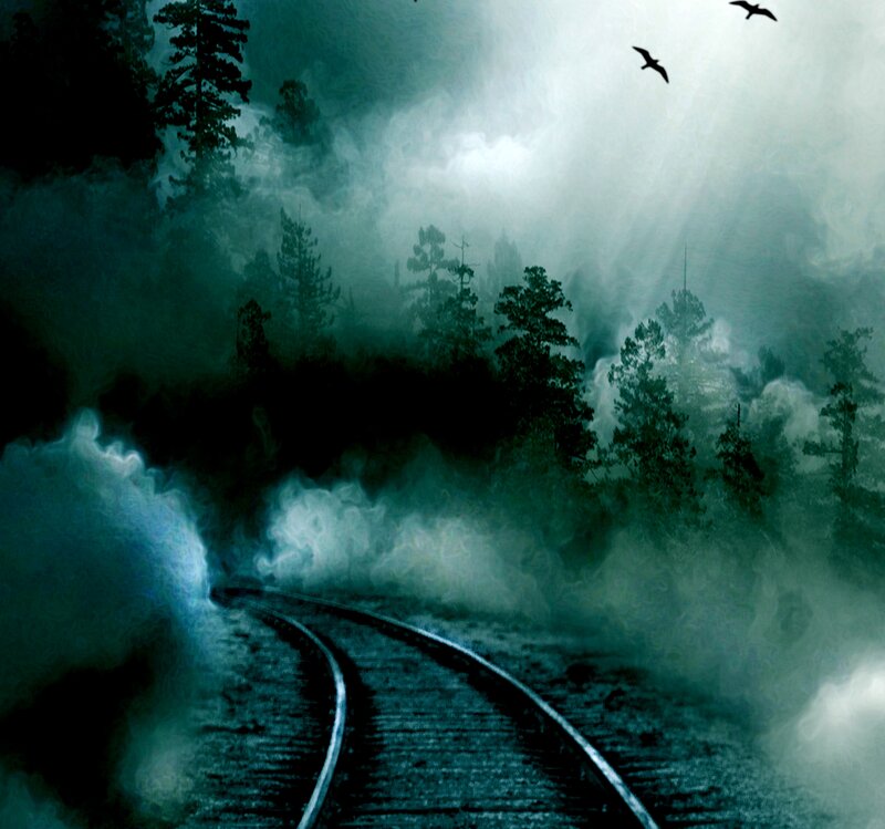 Train Tracks in Forest — Green, Mysterious