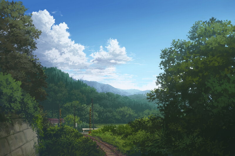 Train Tracks in Forest — Green, Serene