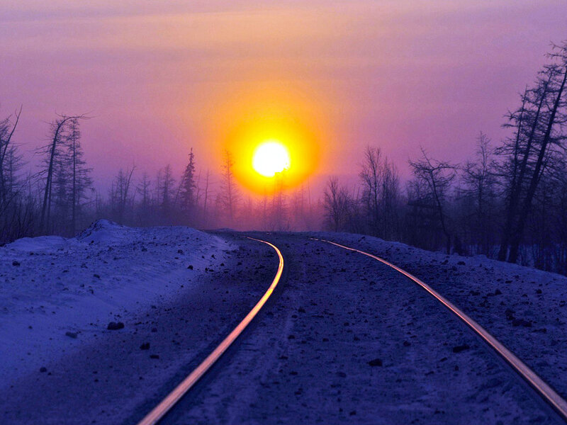 Train Tracks in Snow — Purple