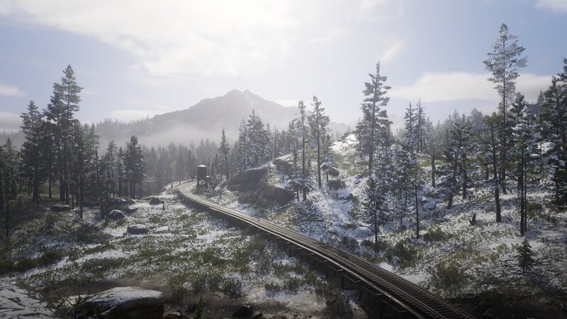 Train Tracks in Snow — White, Serene
