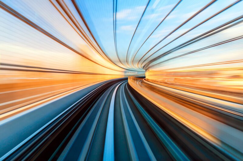 Train Tracks in Tunnel — Blue