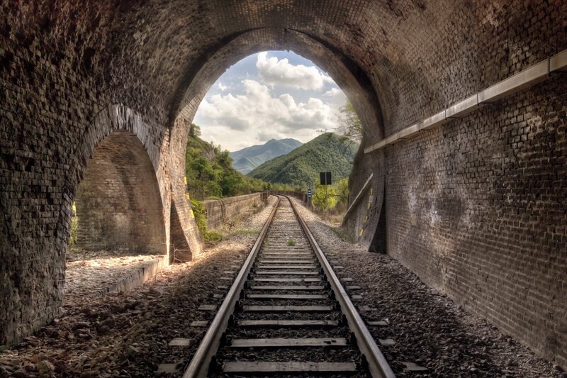 Train Tracks in Tunnel — Brown