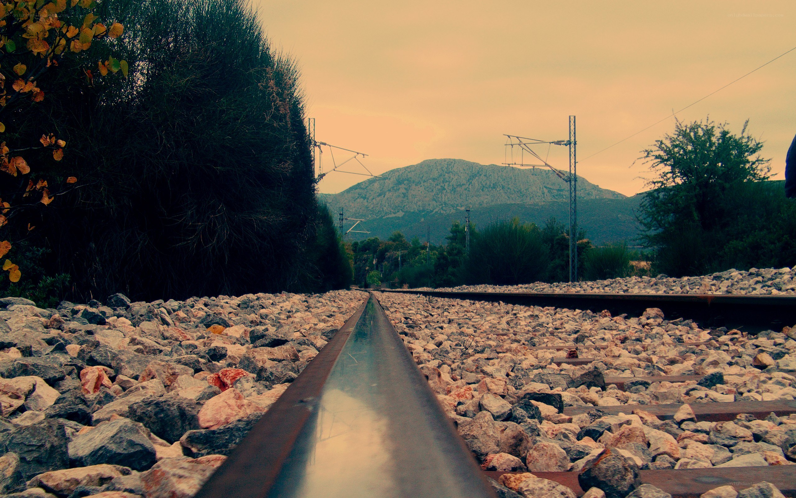 train tracks leading to mountains