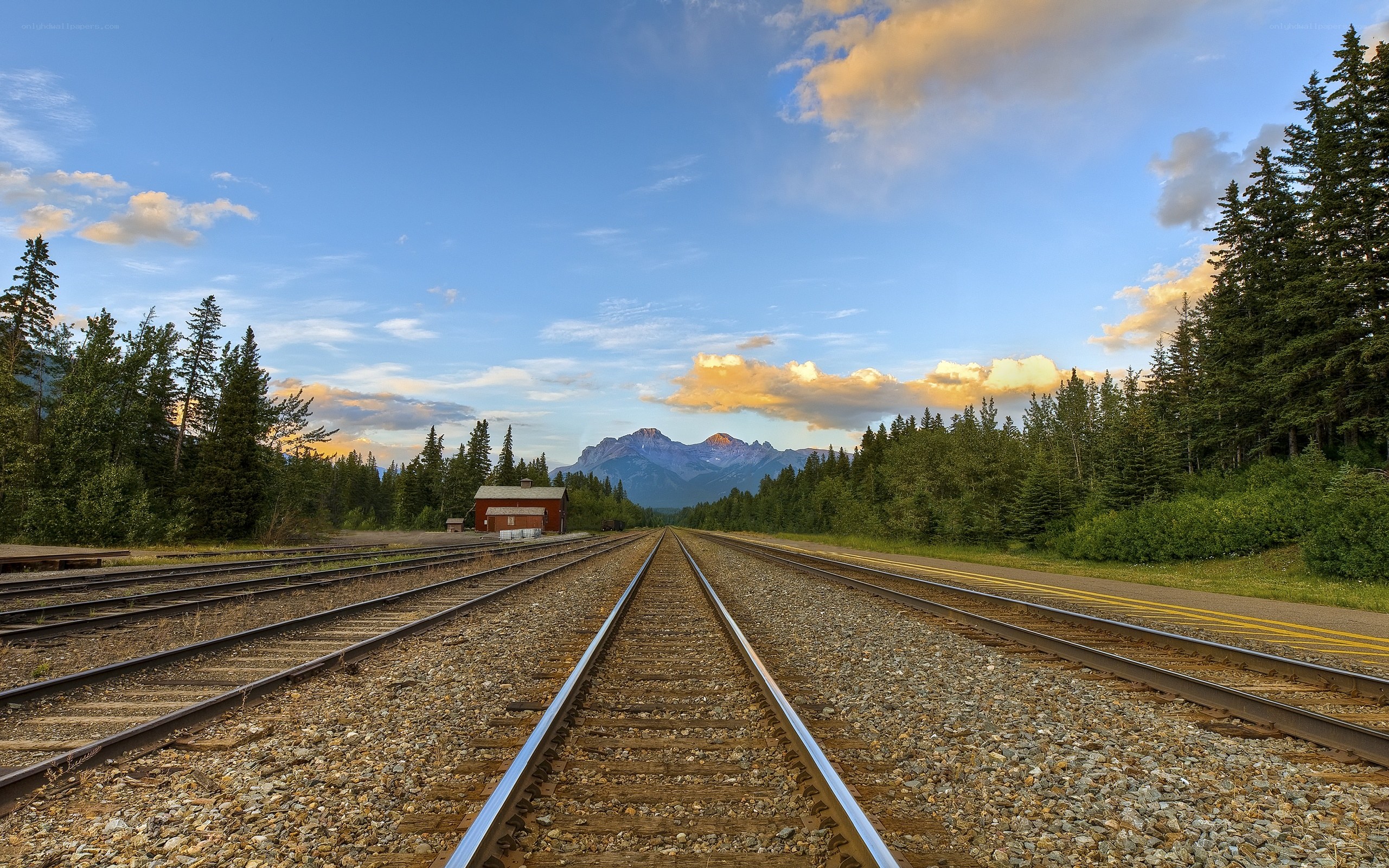 Train tracks leading to mountains