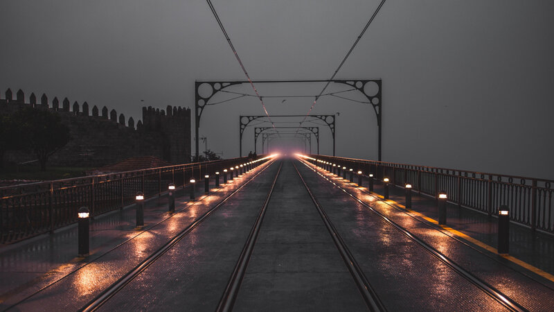 Train Tracks on a Bridge — Gray