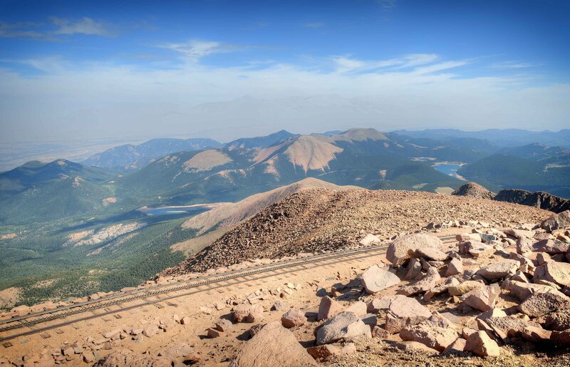 Train tracks on a mountain peak