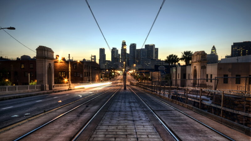 Train Tracks on Bridge — Blue
