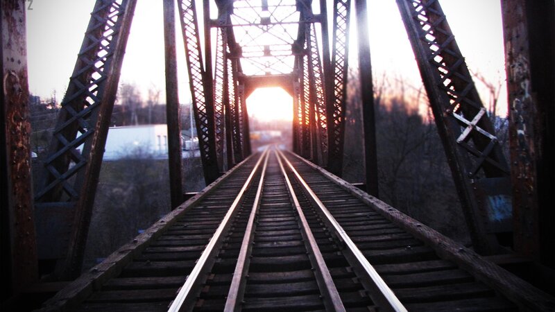 Train Tracks on Bridge — Brown, Dramatic