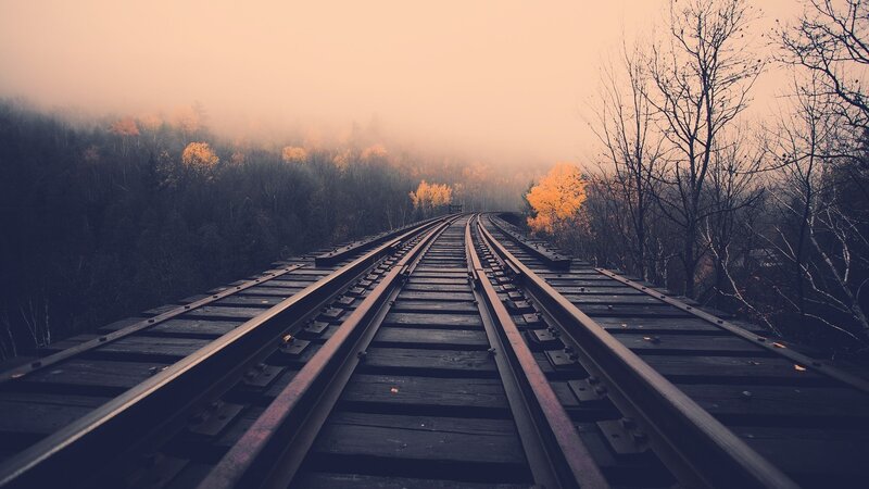 Train Tracks on Bridge — Brown, Misty