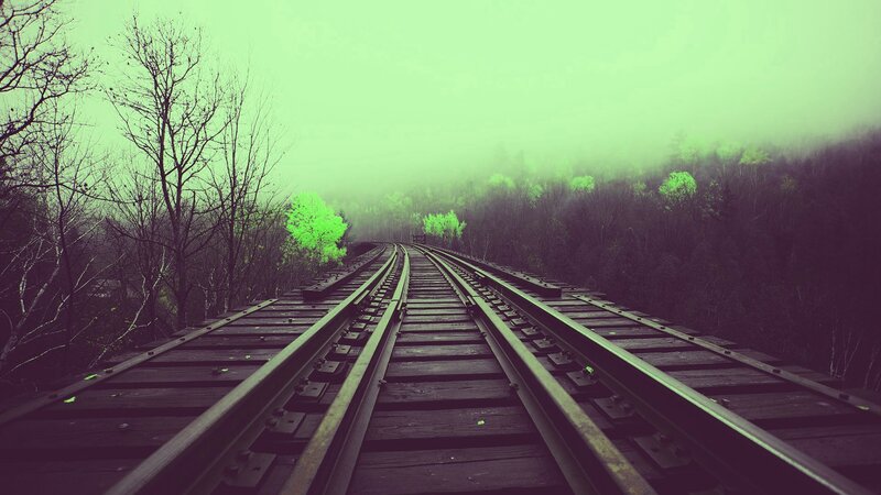 Train Tracks on Bridge — Green, Mysterious