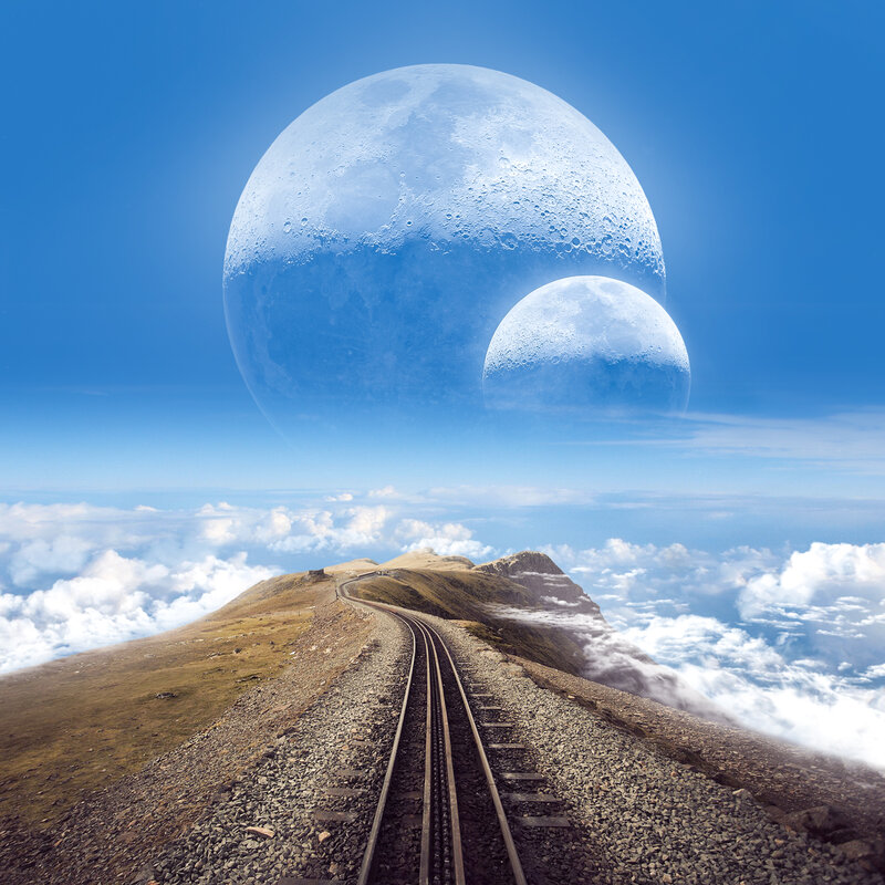 Train Tracks on Mountain — Blue