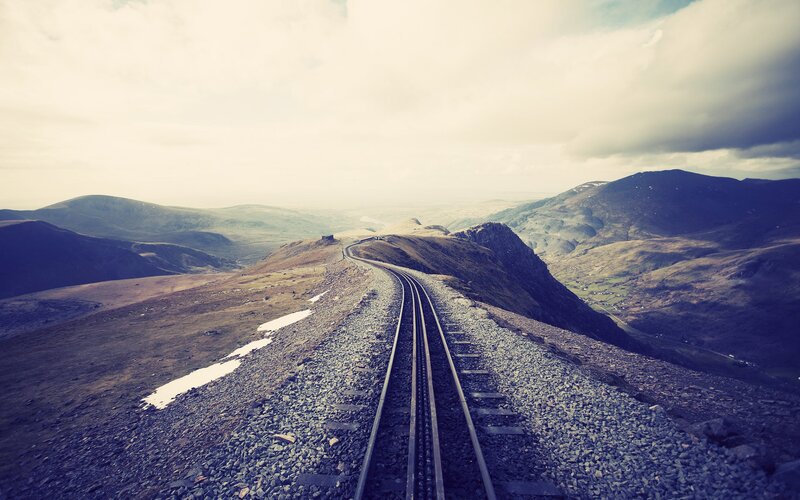 Train Tracks on Mountain Ridge — Gray