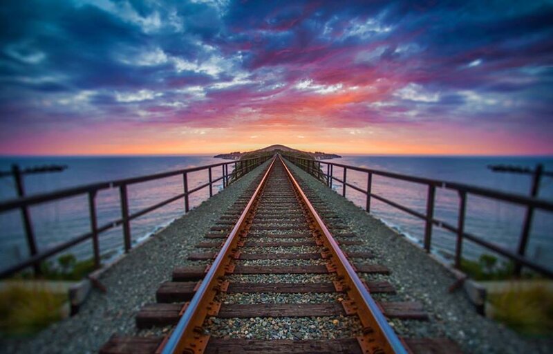 Train Tracks on Pier — Purple