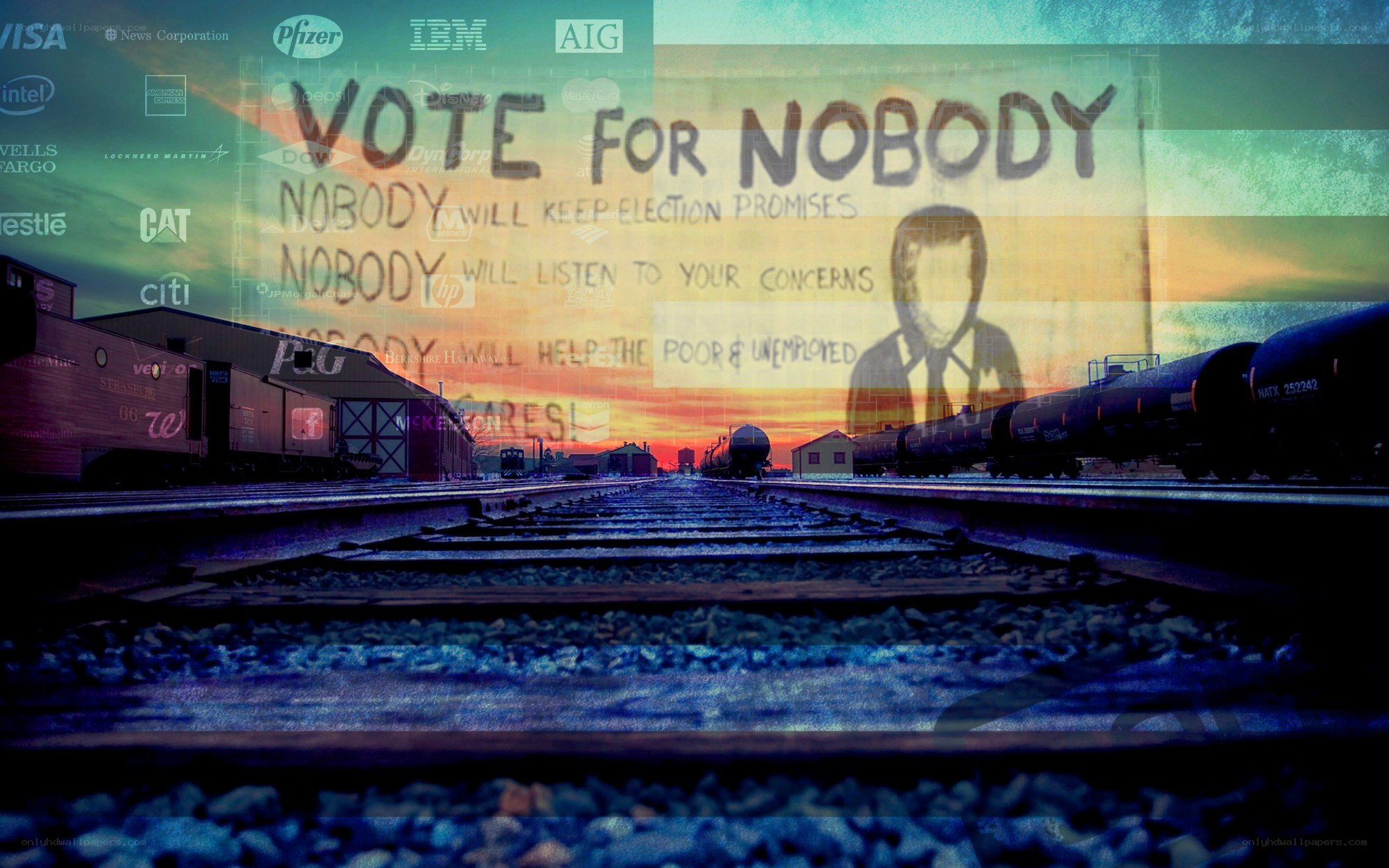 Train tracks with political graffiti
