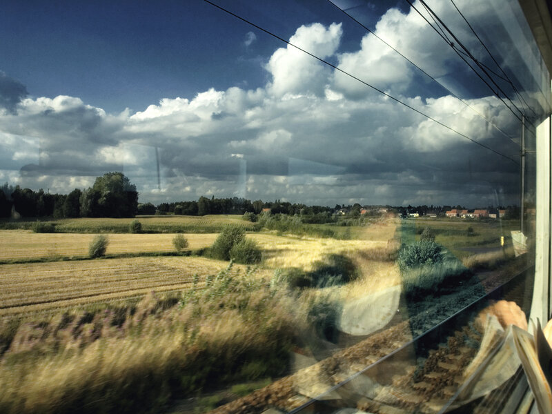 Train view of rural landscape