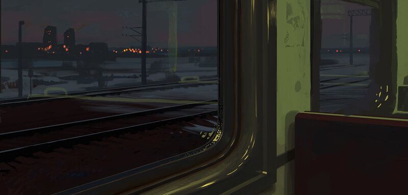Train Window View — Dark Blue