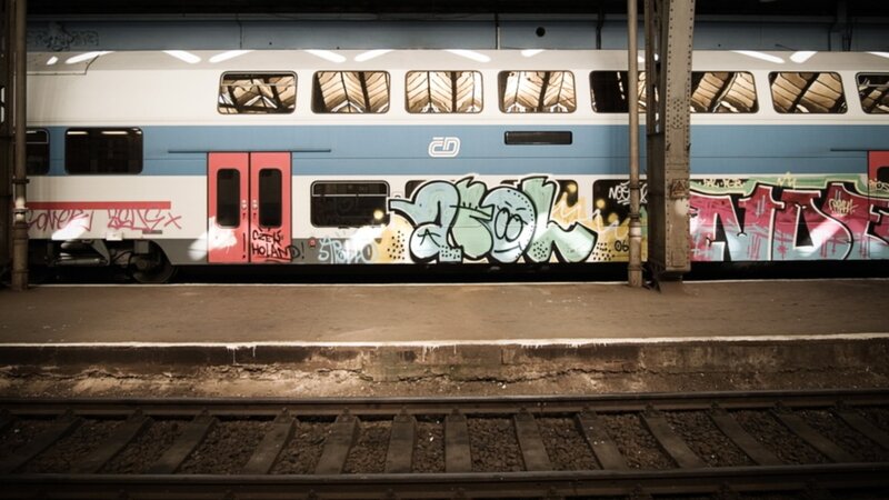 Train with Graffiti — Blue