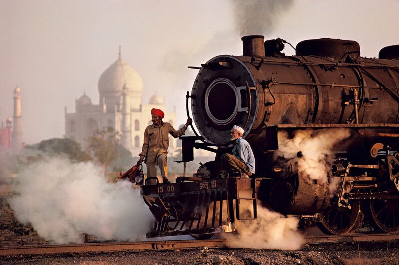 Train with Taj Mahal in background