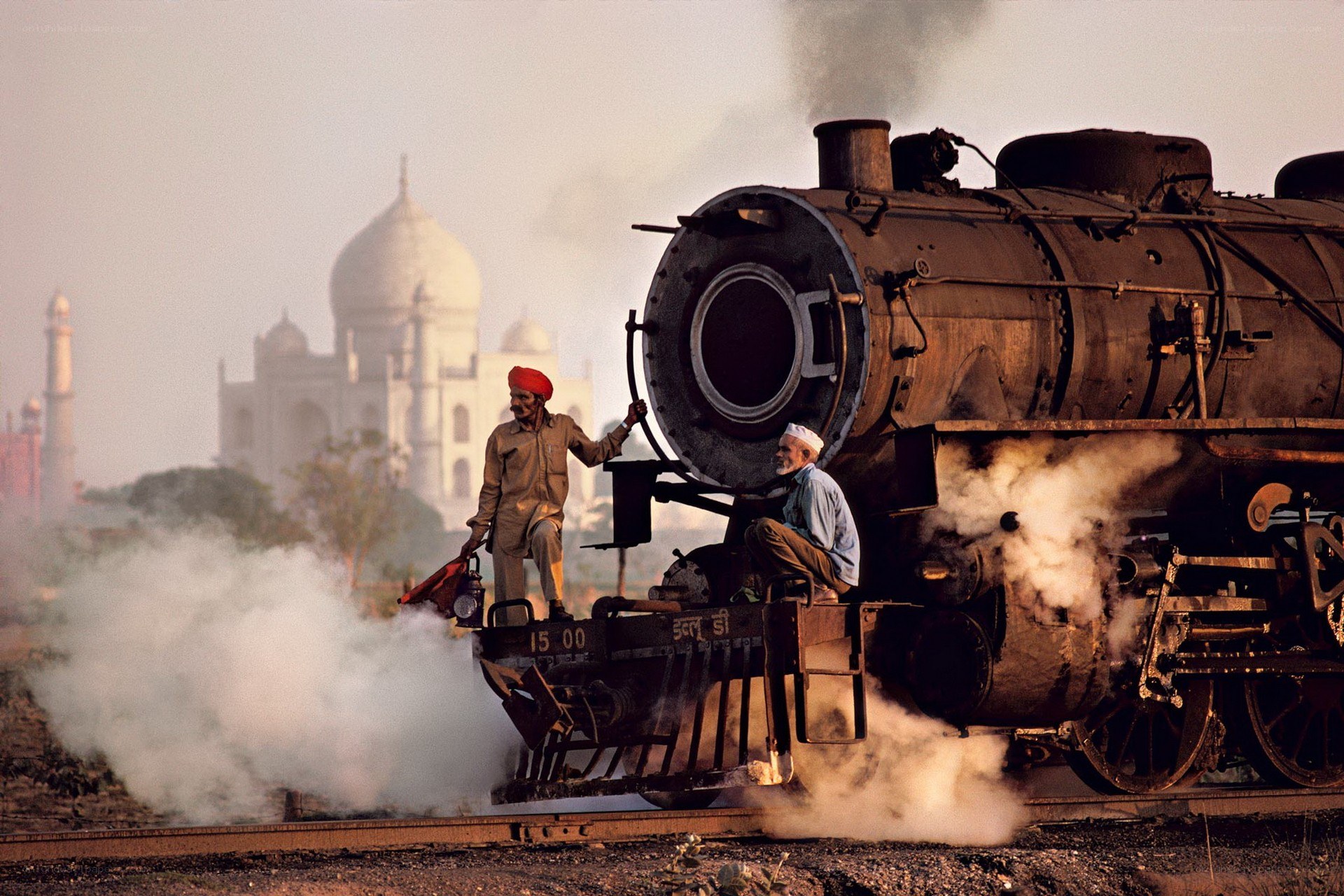 Train with Taj Mahal in background