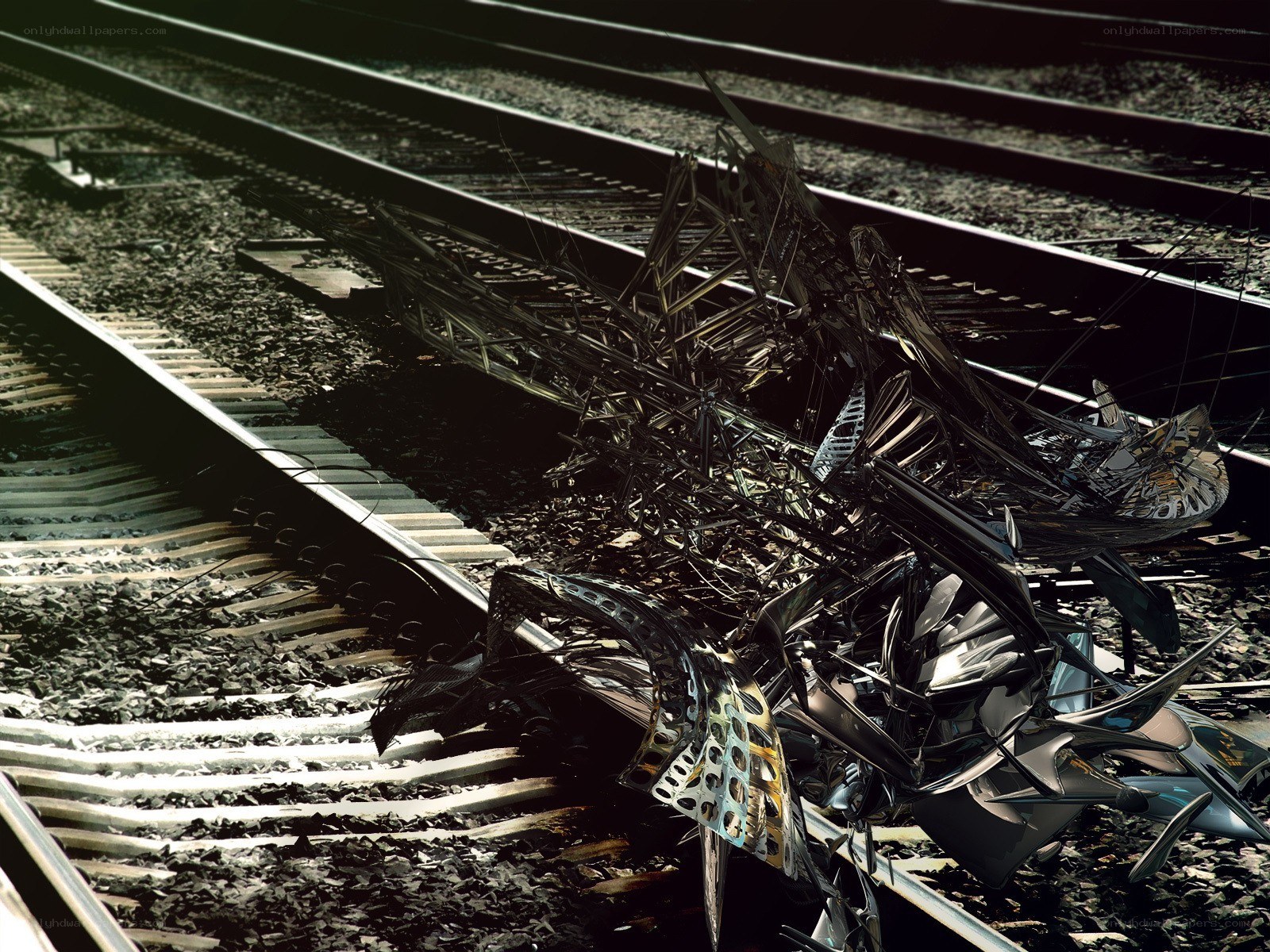 Train wreck debris on tracks