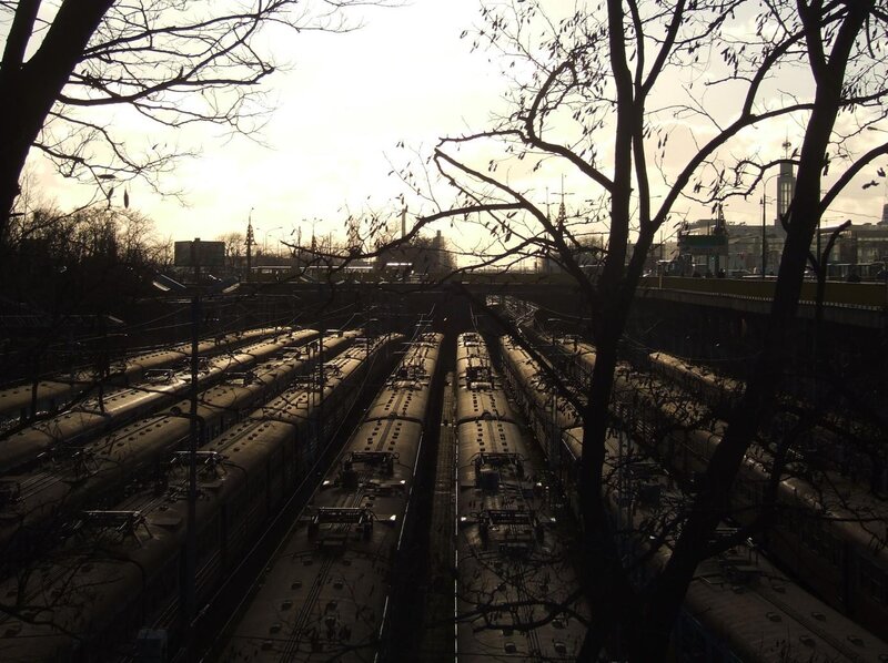 Train Yard at Dusk — Black