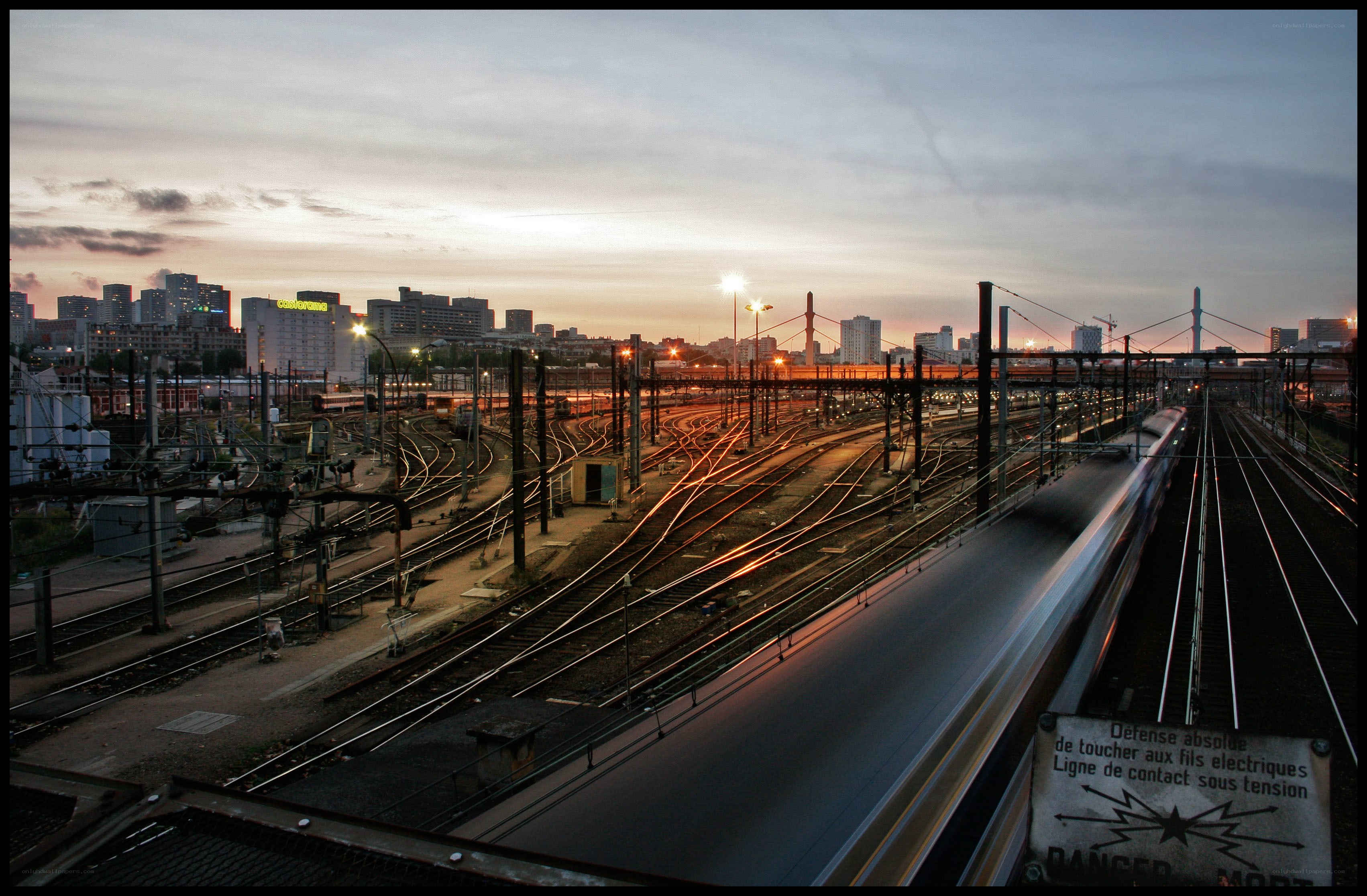 Train yard at dusk in Paris