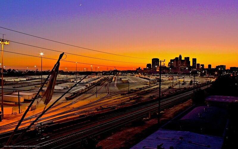 Train Yard at Dusk — Orange, Dramatic