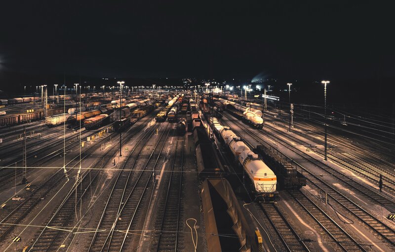 Train Yard at Night — Black, Dark