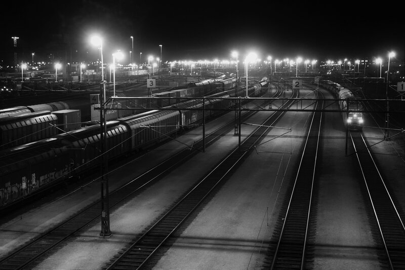 Train Yard at Night — Black