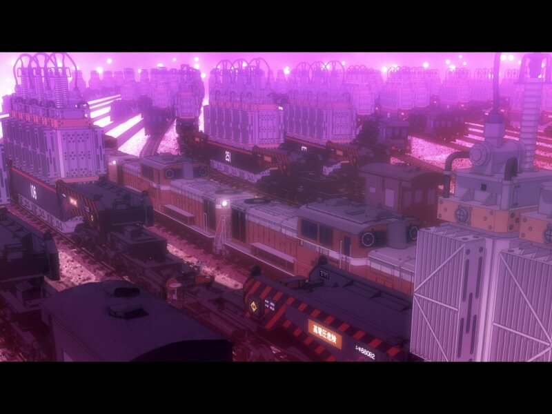 train yard at night