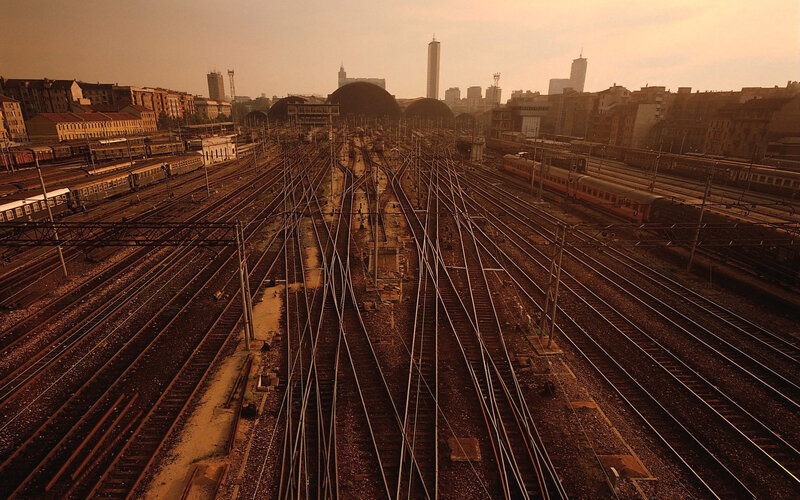 Train Yard at Sunset — Brown