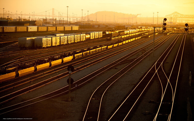 Train Yard at Sunset — Gold