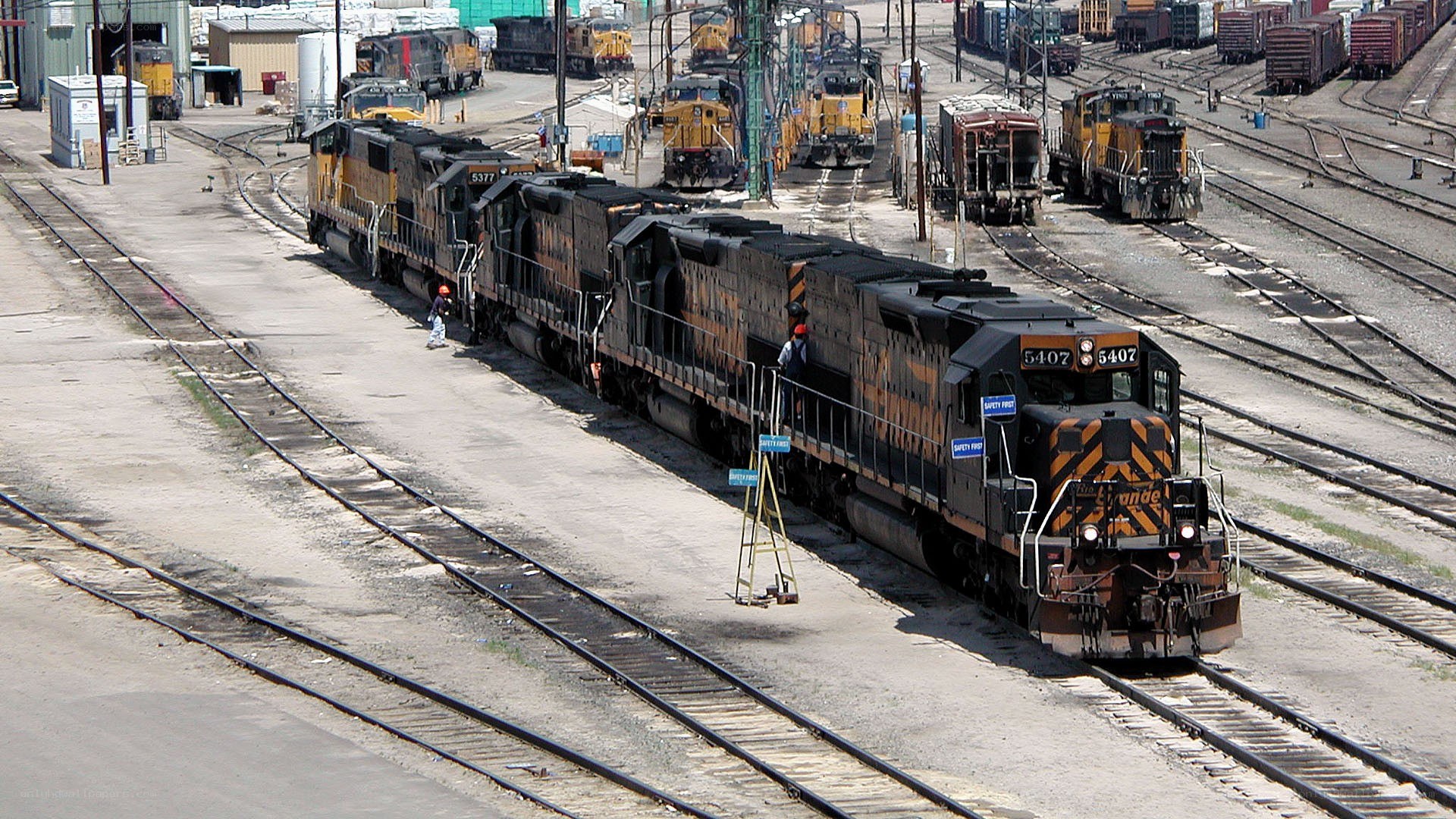 Train yard with locomotives