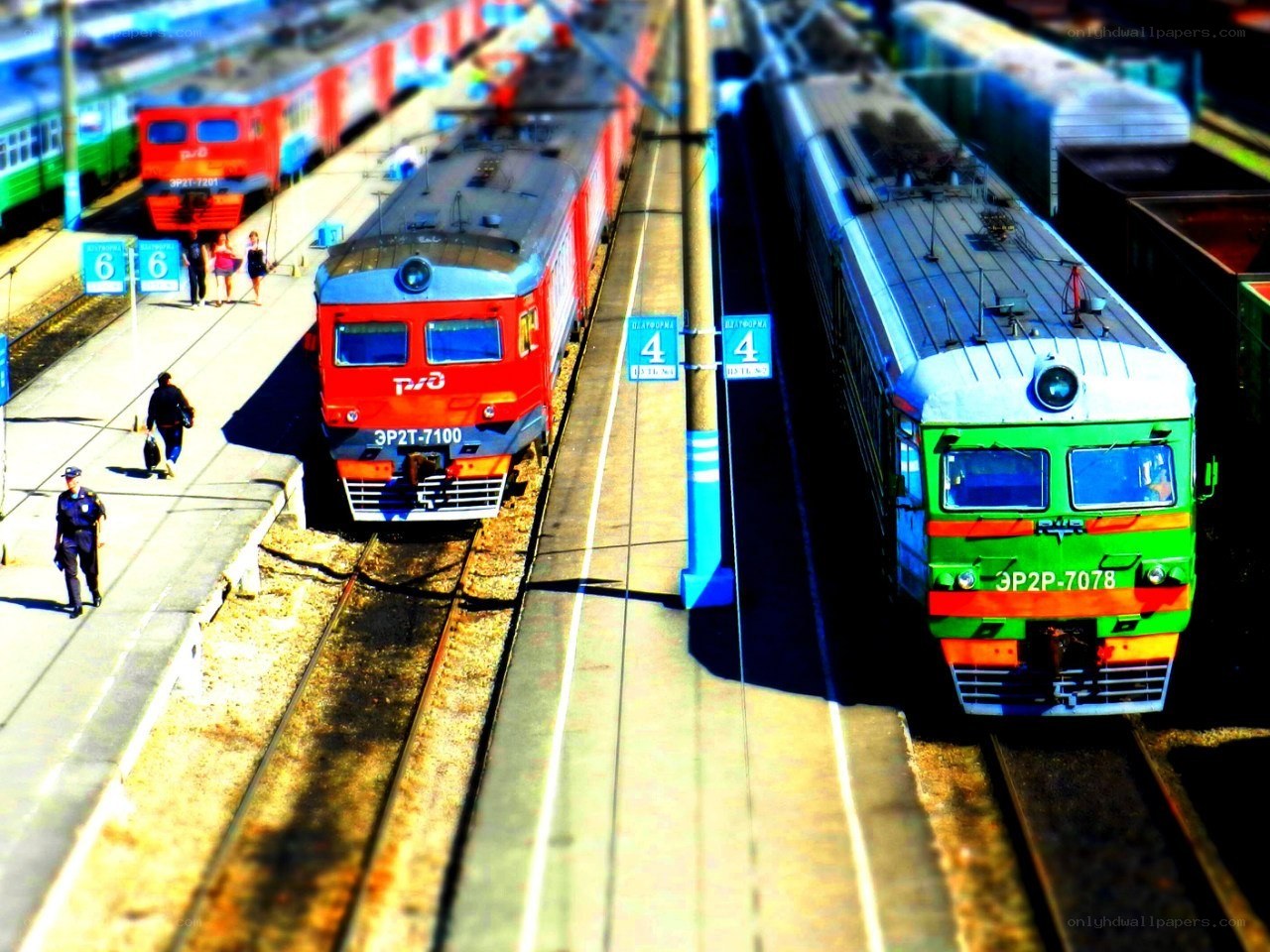 Trains at a busy station