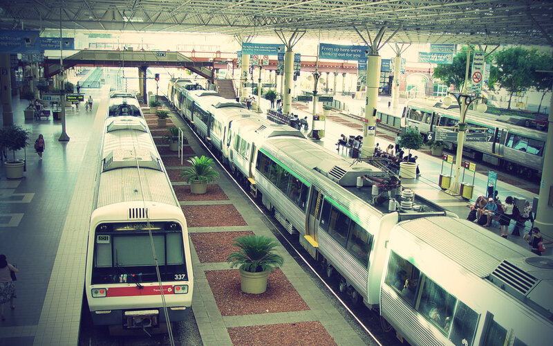 Trains at a busy station