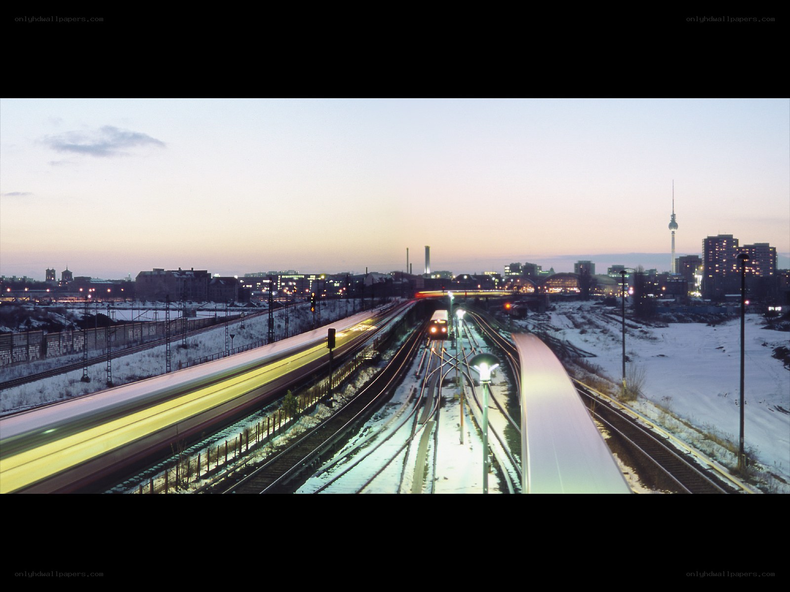 Trains at dusk in Berlin