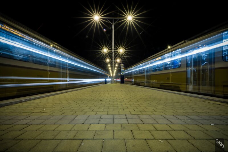 Trains at Night Station — Yellow