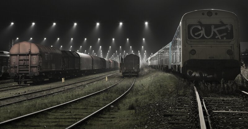 Trains in a Rail Yard — Black