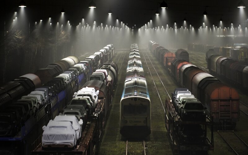 Trains in a Rail Yard